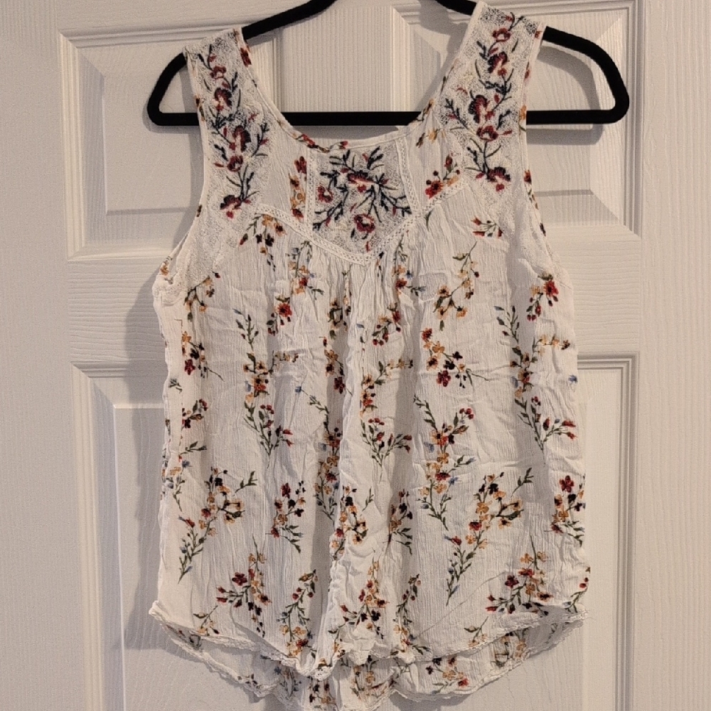 White Ruffled Tie Front Sleeveless Tank Top